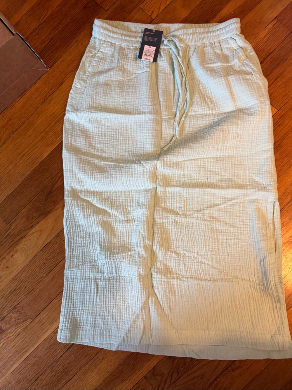 Mint Green Linen Midi Skirt